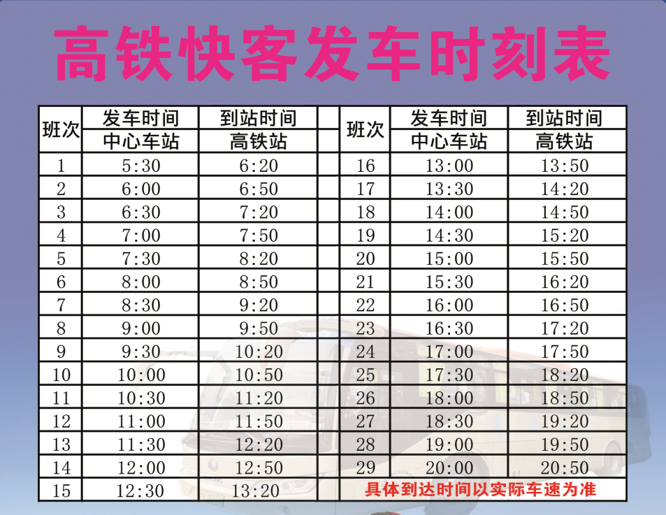 高铁快客时刻表